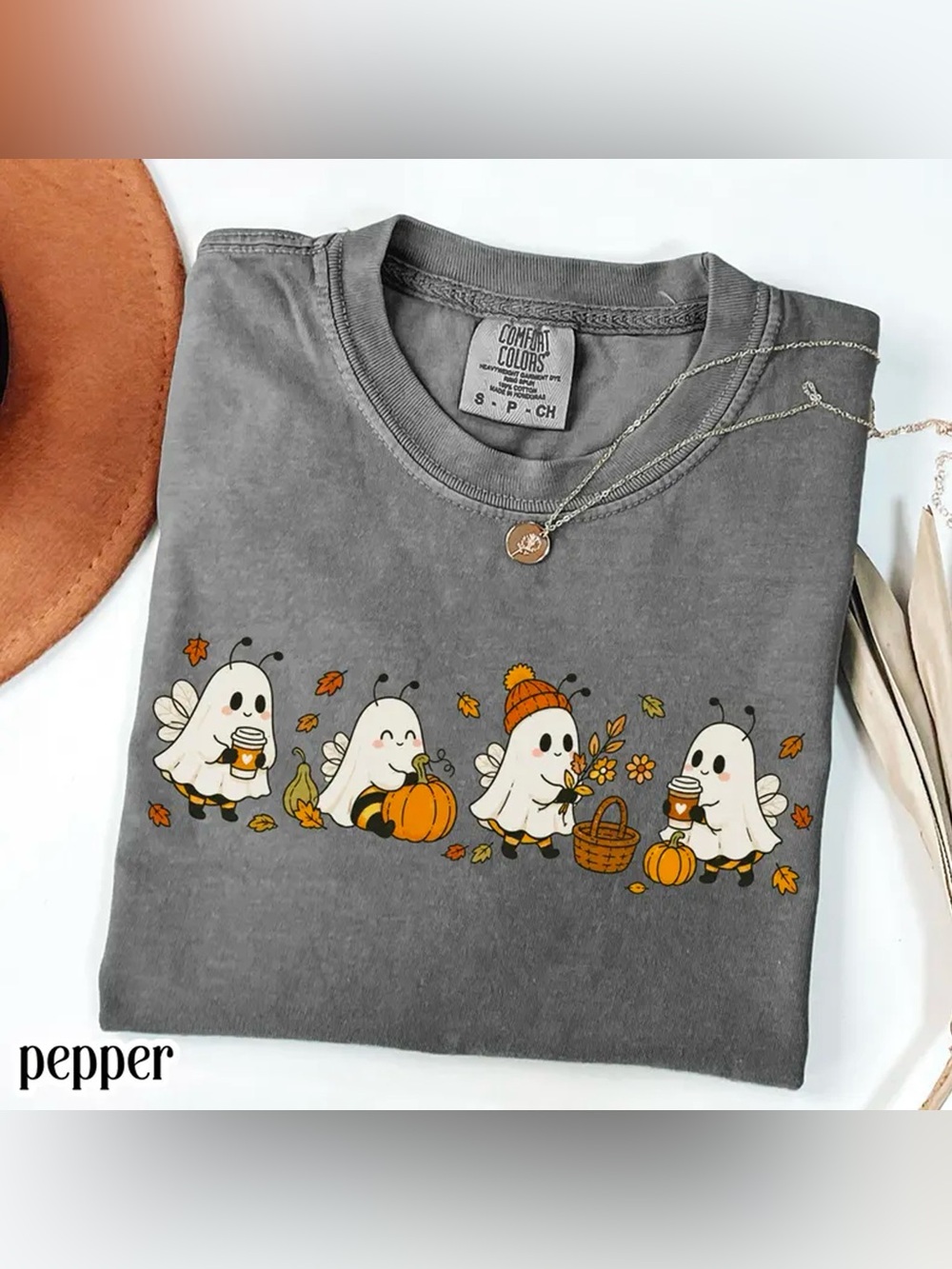 Cozy Fall Ghost Bee Pumpkin Pepper Comfort Colors Graphic Tee